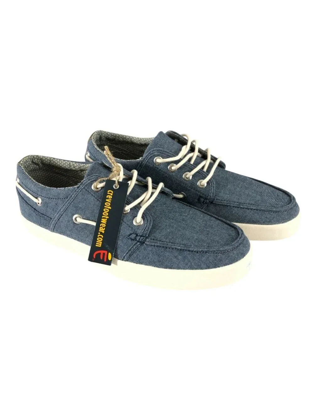 Crevo Mens Boat Shoes Blue Canvas Lace Up Size 8